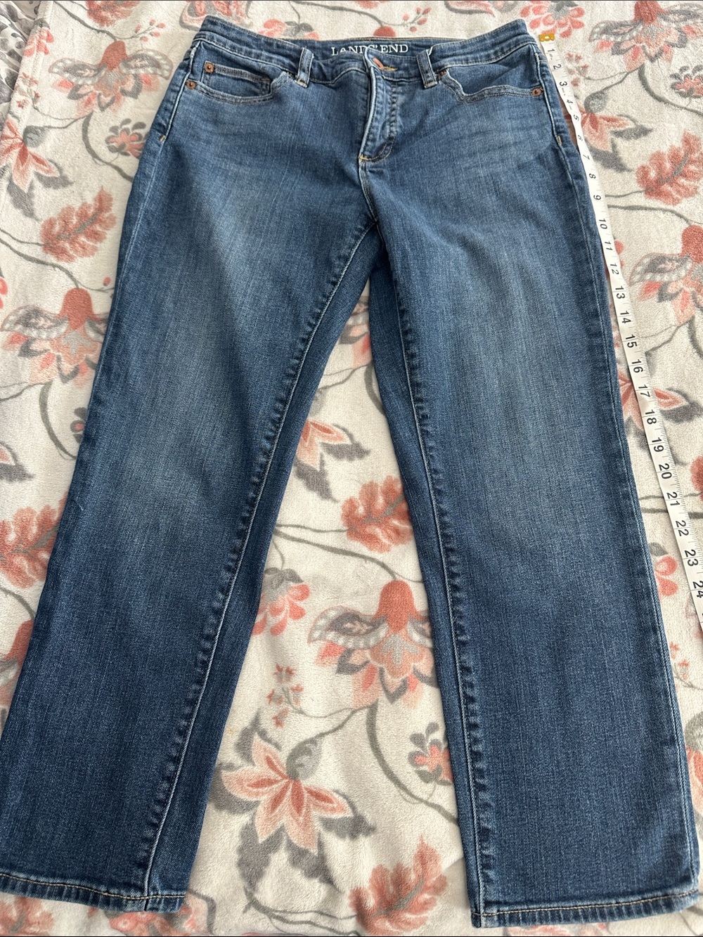 Lands' End Straight Leg Jeans in Medium Blue Wash
